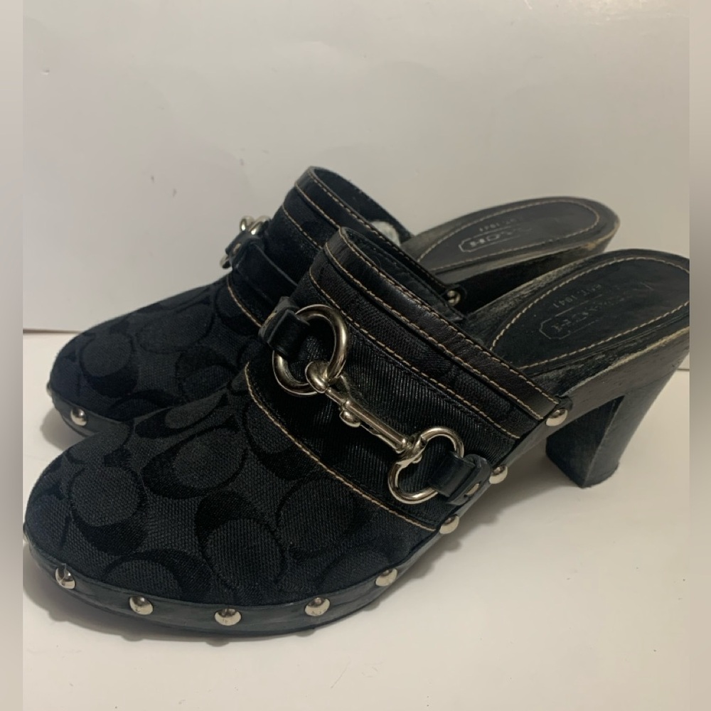 COPY - Coach Sutton signature clogs/mule platform shoes black silver studs/acce…